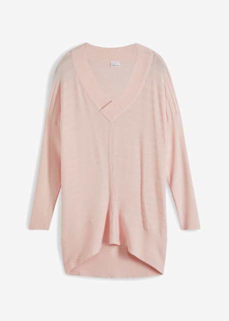 Gerippter Oversize-Pullover in rosa von vorne - BODYFLIRT