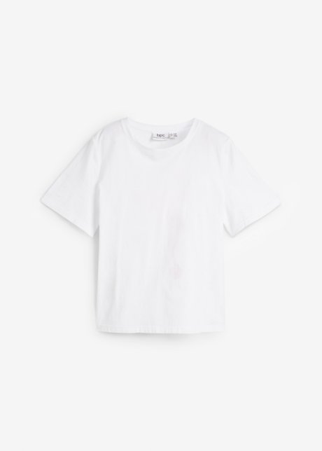 Bio-Baumwoll-T-Shirt mit platziertem Druck, kurzarm in weiß von vorne - bpc bonprix collection