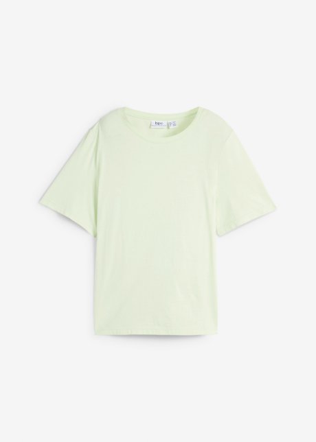 Bio-Baumwoll-T-Shirt mit platziertem Druck, kurzarm in grün von vorne - bpc bonprix collection