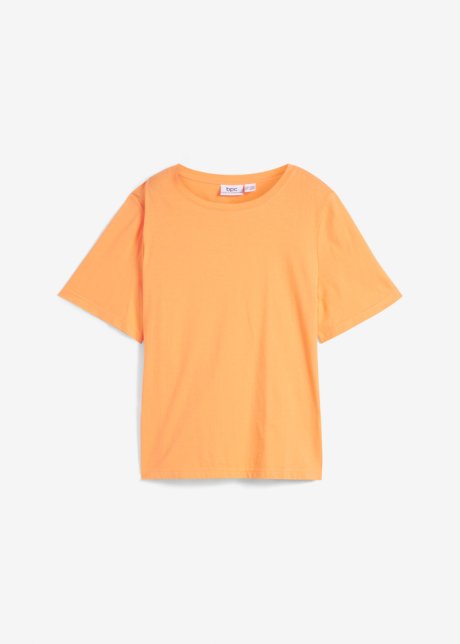 Bio-Baumwoll-T-Shirt mit platziertem Druck, kurzarm in orange von vorne - bpc bonprix collection