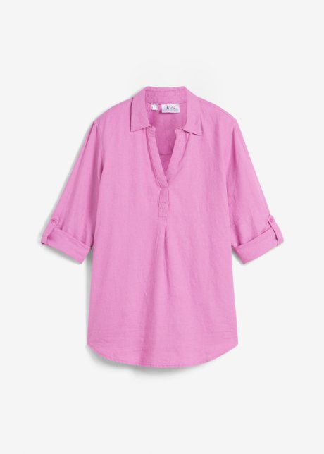 Leinen-Bluse, 3/4-Arm in pink von vorne - bpc bonprix collection