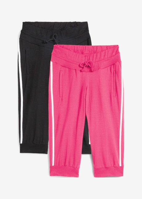 Jogginghose aus Baumwolle (2er Pack), Capri-Länge in pink von vorne - bpc bonprix collection