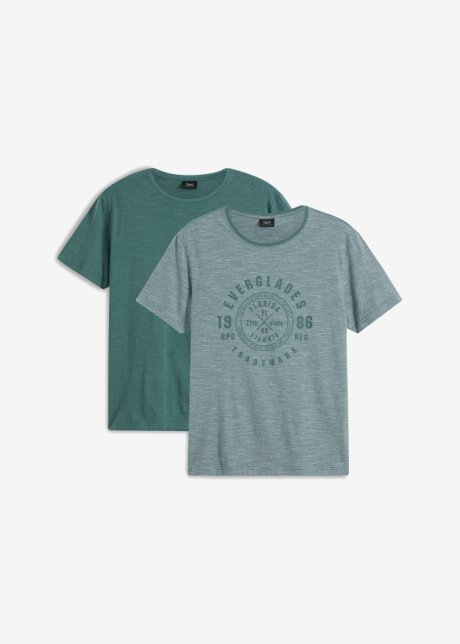T-Shirt mit Komfortschnitt (2er Pack) in grün von vorne - bpc bonprix collection