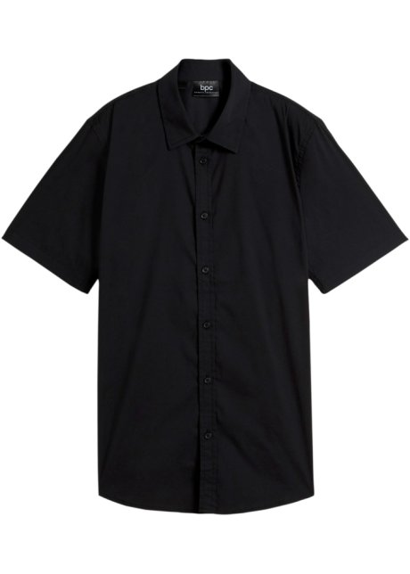 Jungen Stretch Kurzarmhemd, Slim Fit in schwarz von vorne - bpc bonprix collection