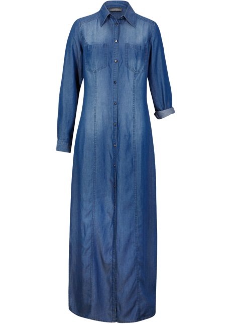 Hemdblusenkleid aus TENCEL™ Lyocell in blau von vorne - bpc selection