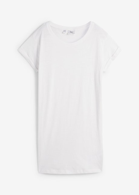 Boxy-Longshirt mit kurzen Ärmeln in weiß von vorne - bpc bonprix collection