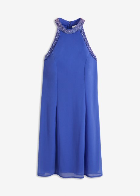 Kleid mit Perlen-Applikation in blau von vorne - BODYFLIRT