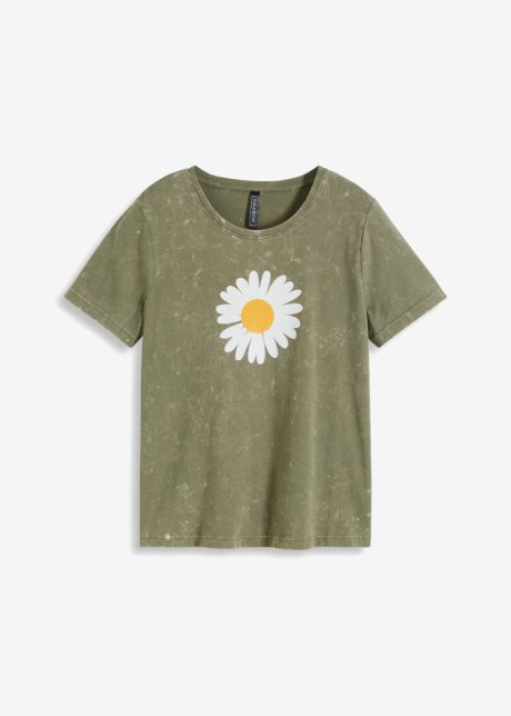 Acid-wash Shirt bedruckt in grün von vorne - RAINBOW
