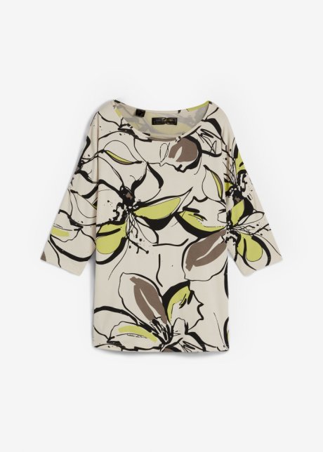 Shirt mit Fledermausärmel und floralem Druck in beige von vorne - bpc selection