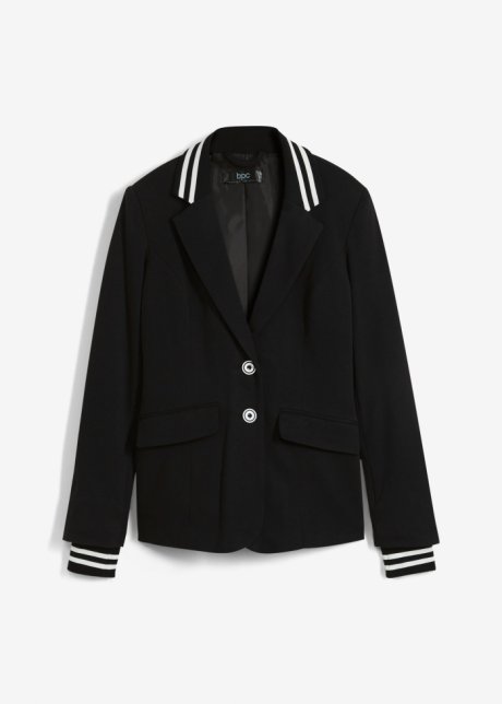 Baumwoll Jersey-Blazer mit gestreiften Details in schwarz von vorne - bpc bonprix collection