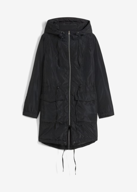 Leicht gefütterter Mantel mit Tunnelzug in schwarz von vorne - bpc bonprix collection