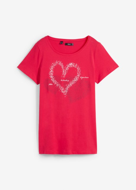 Shirt mit Herzdruck aus Bio-Baumwolle, kurzarm in rot von vorne - bpc bonprix collection