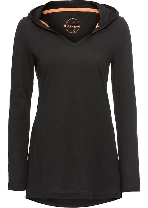 Longshirt mit Kapuze in schwarz von vorne - bonprix Longshirt mit Kapuze in schwarz von vorne - bonprix