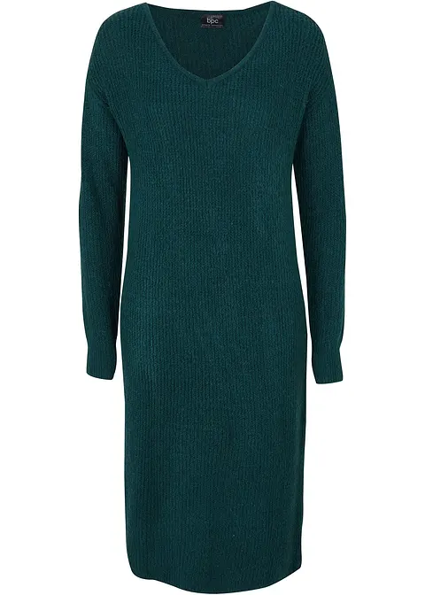 Strickkleid mit V-Ausschnitt knieumspielend in petrol von vorne - bonprix Strickkleid mit V-Ausschnitt knieumspielend in petrol von vorne - bonprix