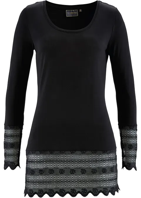 Longshirt mit Spitze in schwarz von vorne - bpc selection Longshirt mit Spitze in schwarz von vorne - bpc selection