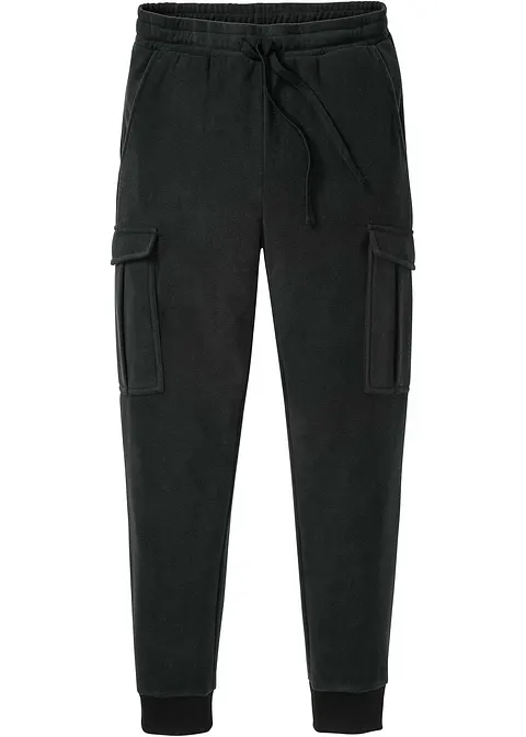 Cargohose in Fleece-Qualität, Regular Fit in schwarz von vorne - bonprix Cargohose in Fleece-Qualität, Regular Fit in schwarz von vorne - bonprix