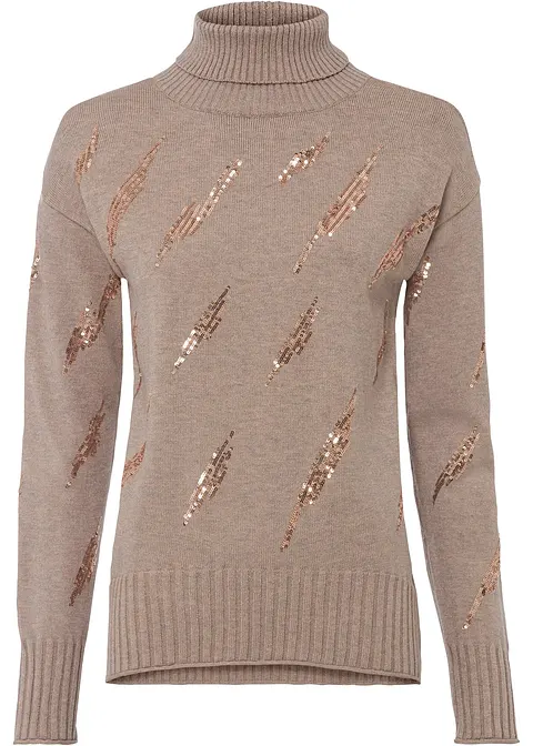 Pullover mit Pailletten in braun von vorne - bonprix Pullover mit Pailletten in braun von vorne - bonprix