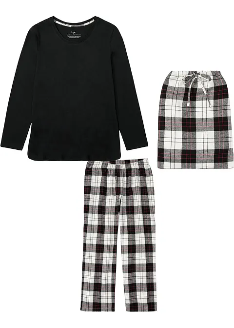 Pyjama mit Flanellhose und Geschenktasche in schwarz von vorne - bonprix Pyjama mit Flanellhose und Geschenktasche in schwarz von vorne - bonprix