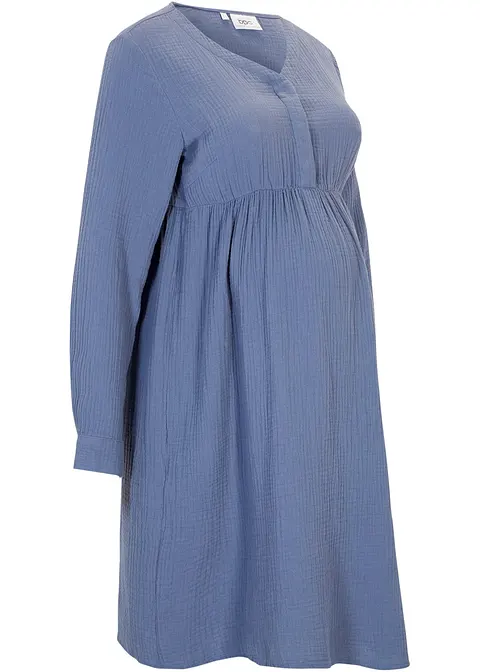 Umstands- und Stillkleid aus Baumwoll-Musselin in blau von vorne - bonprix Umstands- und Stillkleid aus Baumwoll-Musselin in blau von vorne - bonprix