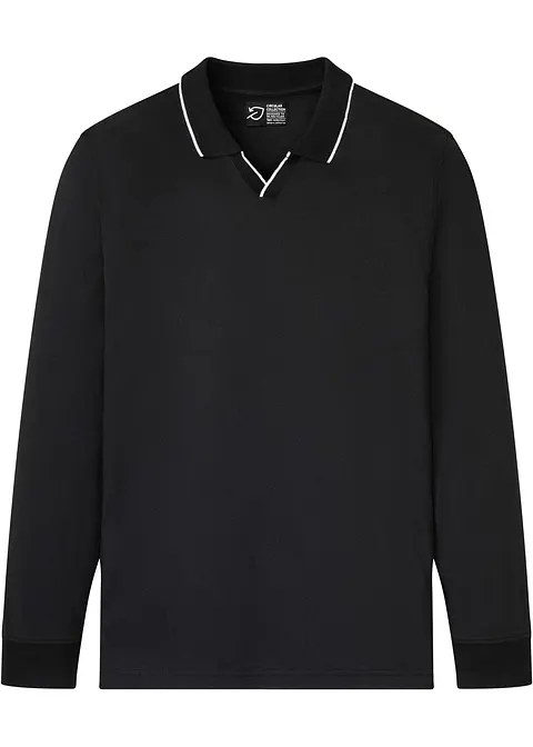 Langarm-Poloshirt aus reiner Bio-Baumwolle in schwarz von vorne - bonprix Langarm-Poloshirt aus reiner Bio-Baumwolle in schwarz von vorne - bonprix