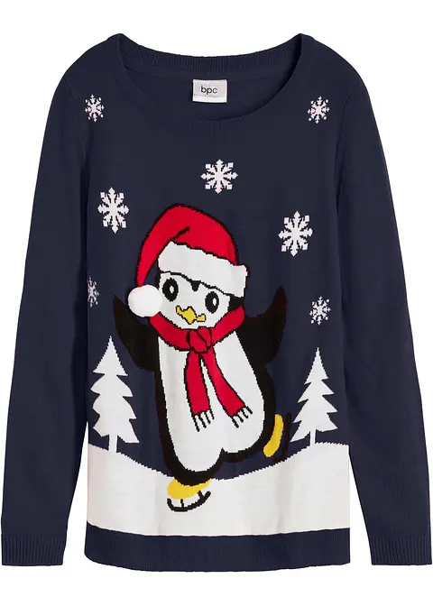 Pullover mit Weihnachtsmotiv in blau von vorne - bonprix Pullover mit Weihnachtsmotiv in blau von vorne - bonprix