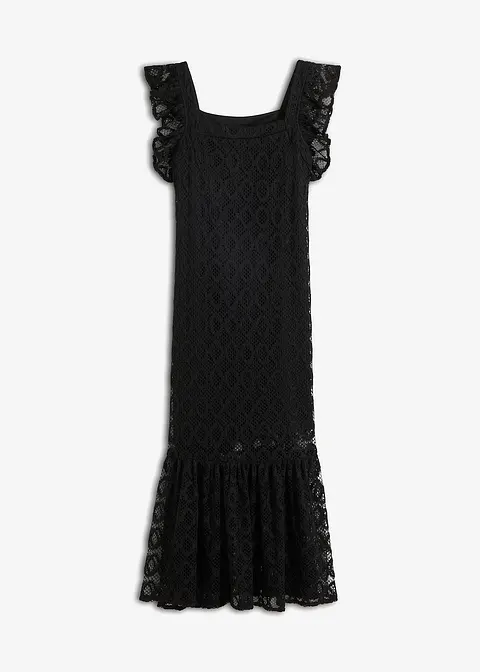 Kleid in Lochstrick-Optik in schwarz von vorne - BODYFLIRT boutique Kleid in Lochstrick-Optik in schwarz von vorne - BODYFLIRT boutique