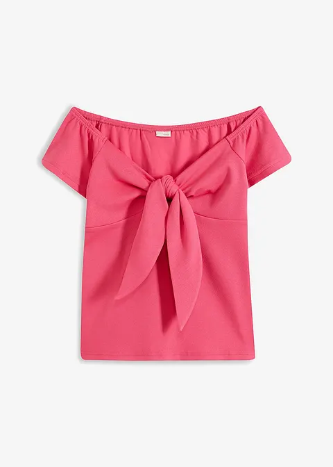 Carmenshirt mit Struktur-Effekt in pink von vorne - BODYFLIRT boutique Carmenshirt mit Struktur-Effekt in pink von vorne - BODYFLIRT boutique