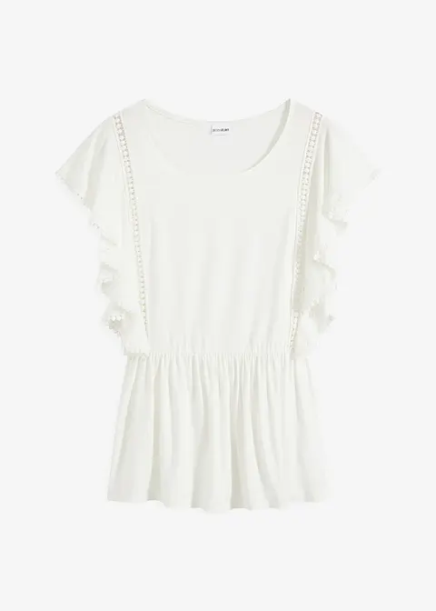 Shirt mit Spitze in weiß von vorne - BODYFLIRT Shirt mit Spitze in weiß von vorne - BODYFLIRT