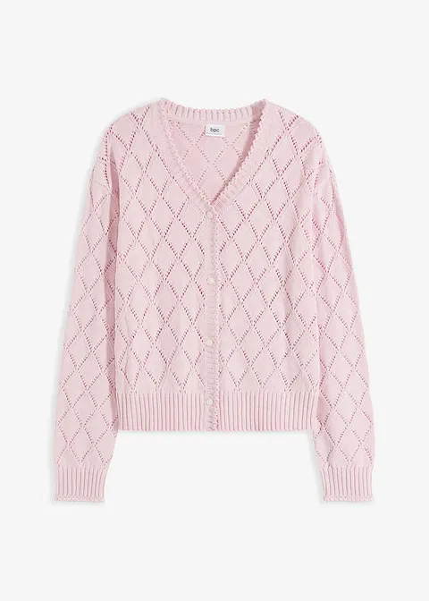 Ajour-Strickjacke in rosa von vorne - bonprix Ajour-Strickjacke in rosa von vorne - bonprix