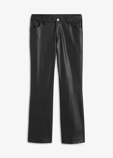 Verkürzte Lederimitat-Hose mit ausgestelltem Bein in schwarz von vorne - bonprix Verkürzte Lederimitat-Hose mit ausgestelltem Bein in schwarz von vorne - bonprix