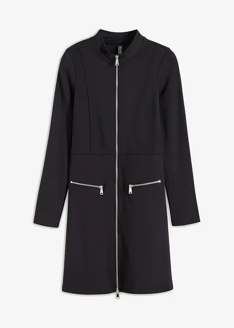 Minikleid aus Punto di Roma mit Reißveschlussdetail in schwarz von vorne - bonprix Minikleid aus Punto di Roma mit Reißveschlussdetail in schwarz von vorne - bonprix