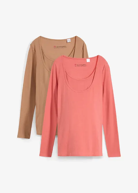 Umstands- und Stillshirt aus Bio-Baumwolle (2er Pack) in rosa von vorne - bonprix Umstands- und Stillshirt aus Bio-Baumwolle (2er Pack) in rosa von vorne - bonprix