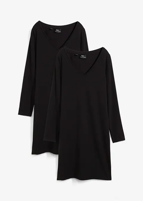 Jerseykleid mit V-Ausschnitt (2er Pack) in schwarz von vorne - bonprix Jerseykleid mit V-Ausschnitt (2er Pack) in schwarz von vorne - bonprix