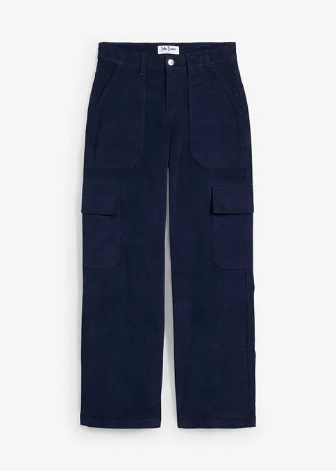 Cargo-Cordhose, Stretch in blau von vorne - bonprix Cargo-Cordhose, Stretch in blau von vorne - bonprix