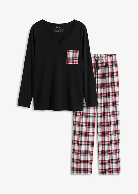 Pyjama mit Flanellhose in schwarz von vorne - bonprix Pyjama mit Flanellhose in schwarz von vorne - bonprix
