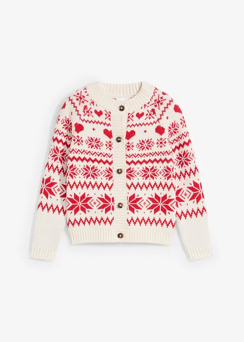 Mädchen Strickjacke mit Norwegermuster in weiß von vorne - bonprix Mädchen Strickjacke mit Norwegermuster in weiß von vorne - bonprix