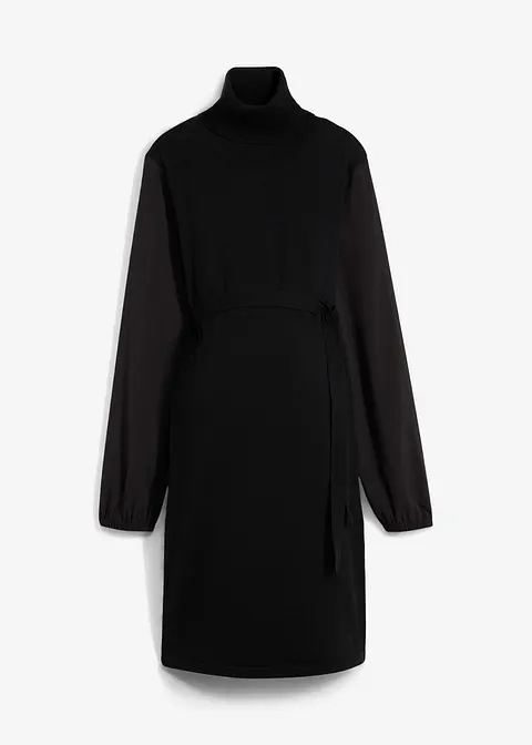 Elegantes Umstandskleid aus Strick und Chiffon in schwarz von vorne - bonprix Elegantes Umstandskleid aus Strick und Chiffon in schwarz von vorne - bonprix