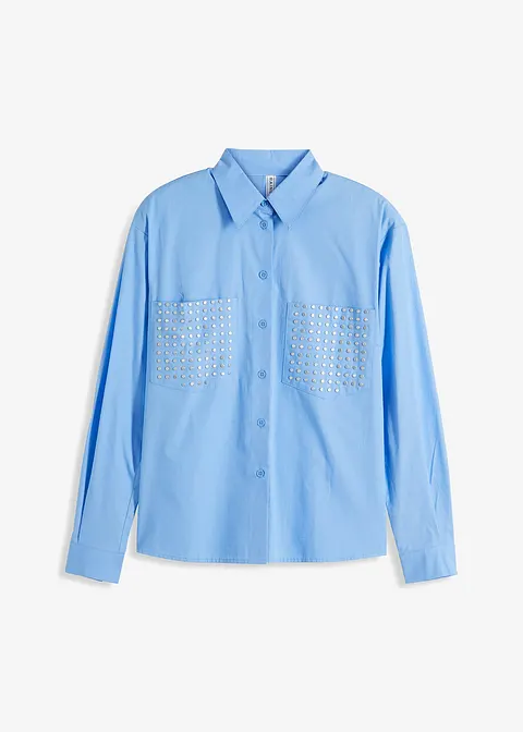 Langärmlige Bluse mit Nieten in blau von vorne - bonprix Langärmlige Bluse mit Nieten in blau von vorne - bonprix