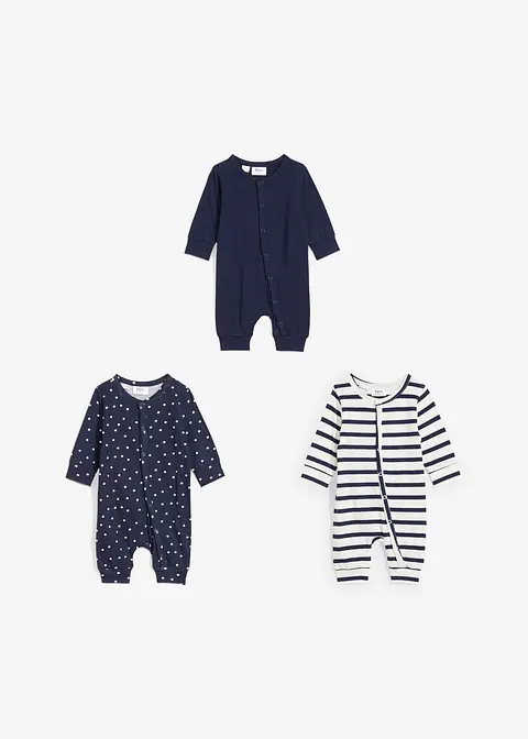 Baby Overall aus reiner Bio-Baumwolle (3er Pack) in blau - bonprix Baby Overall aus reiner Bio-Baumwolle (3er Pack) in blau - bonprix