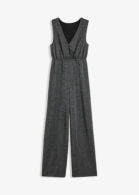 Jersey-Overall mit Glitzer in schwarz von vorne - bonprix Jersey-Overall mit Glitzer in schwarz von vorne - bonprix