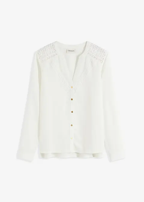 Crêpe-Bluse mit Spitze in weiß von vorne - bonprix Crêpe-Bluse mit Spitze in weiß von vorne - bonprix