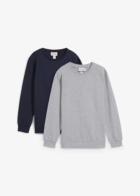 Sweatshirt aus weichem Baumwoll-Mix (2er Pack) in grau von vorne - bonprix Sweatshirt aus weichem Baumwoll-Mix (2er Pack) in grau von vorne - bonprix