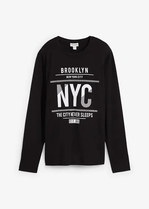 Langarmshirt aus reiner Bio-Baumwolle, Slim Fit in schwarz von vorne - bonprix Langarmshirt aus reiner Bio-Baumwolle, Slim Fit in schwarz von vorne - bonprix