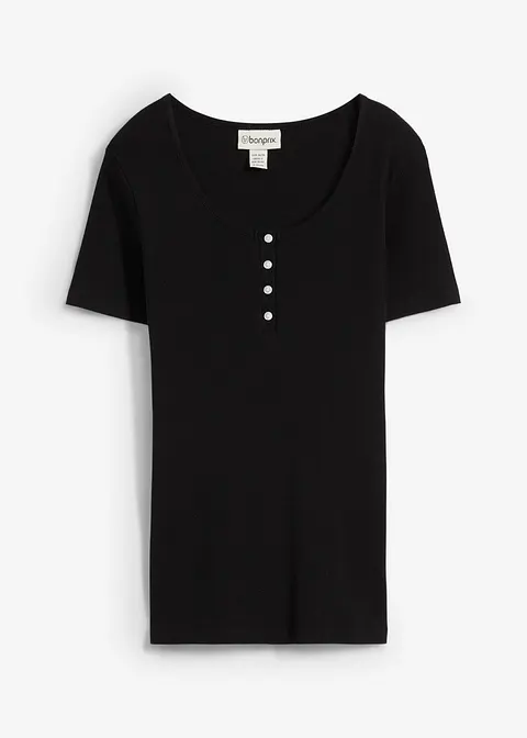 Henleyshirt aus reiner Bio-Baumwolle in schwarz von vorne - bonprix Henleyshirt aus reiner Bio-Baumwolle in schwarz von vorne - bonprix