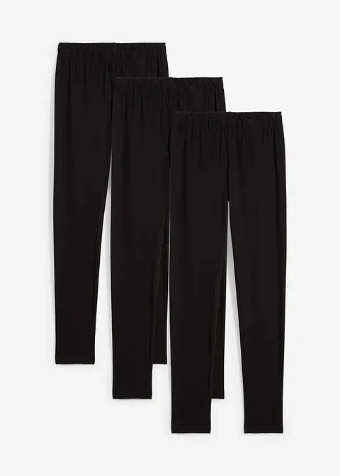 Leggings aus elastischem Bio-Baumwoll-Mix (3er Pack) in schwarz von vorne - bonprix Leggings aus elastischem Bio-Baumwoll-Mix (3er Pack) in schwarz von vorne - bonprix