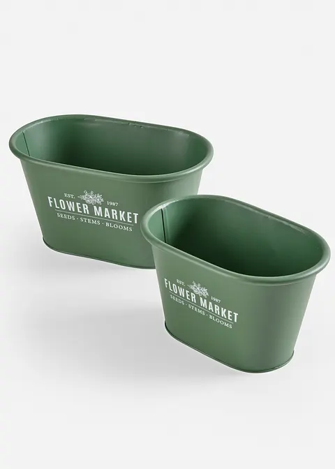 Pflanztöpfe oval (2-tlg. Set) in grün von vorne - bonprix Pflanztöpfe oval (2-tlg. Set) in grün von vorne - bonprix