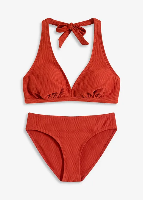Neckholder Bikini (2-tlg.Set) aus Strukturware in braun von vorne - bonprix Neckholder Bikini (2-tlg.Set) aus Strukturware in braun von vorne - bonprix
