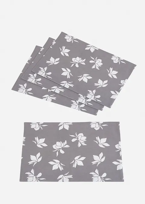 Tischset aus Bio Baumwolle mit Blumen Druck (4er Pack) in grau von vorne - bonprix Tischset aus Bio Baumwolle mit Blumen Druck (4er Pack) in grau von vorne - bonprix