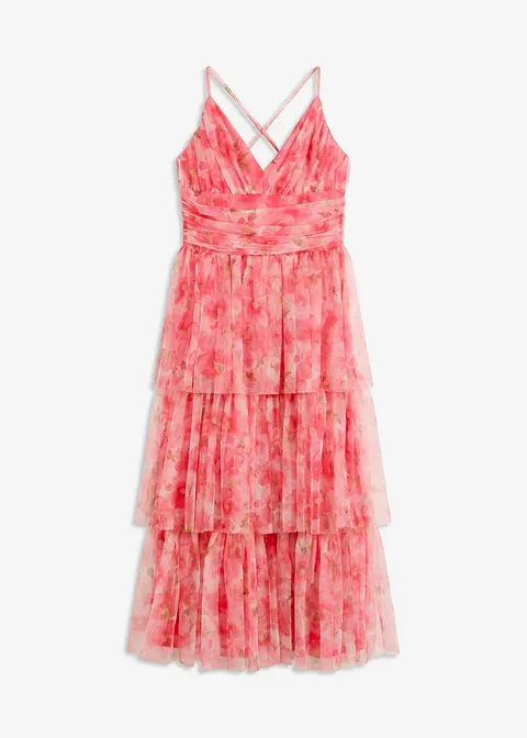 Midikleid aus feinem Tüll mit Volants in pink von vorne - bonprix Midikleid aus feinem Tüll mit Volants in pink von vorne - bonprix