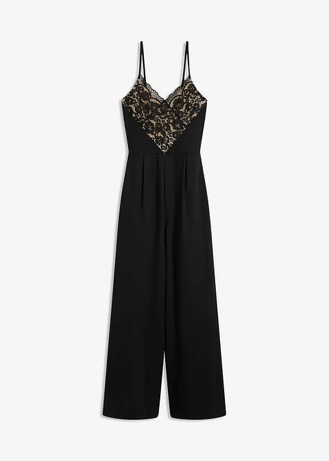 Jersey-Jumpsuit mit Spitze in schwarz von vorne - bonprix Jersey-Jumpsuit mit Spitze in schwarz von vorne - bonprix
